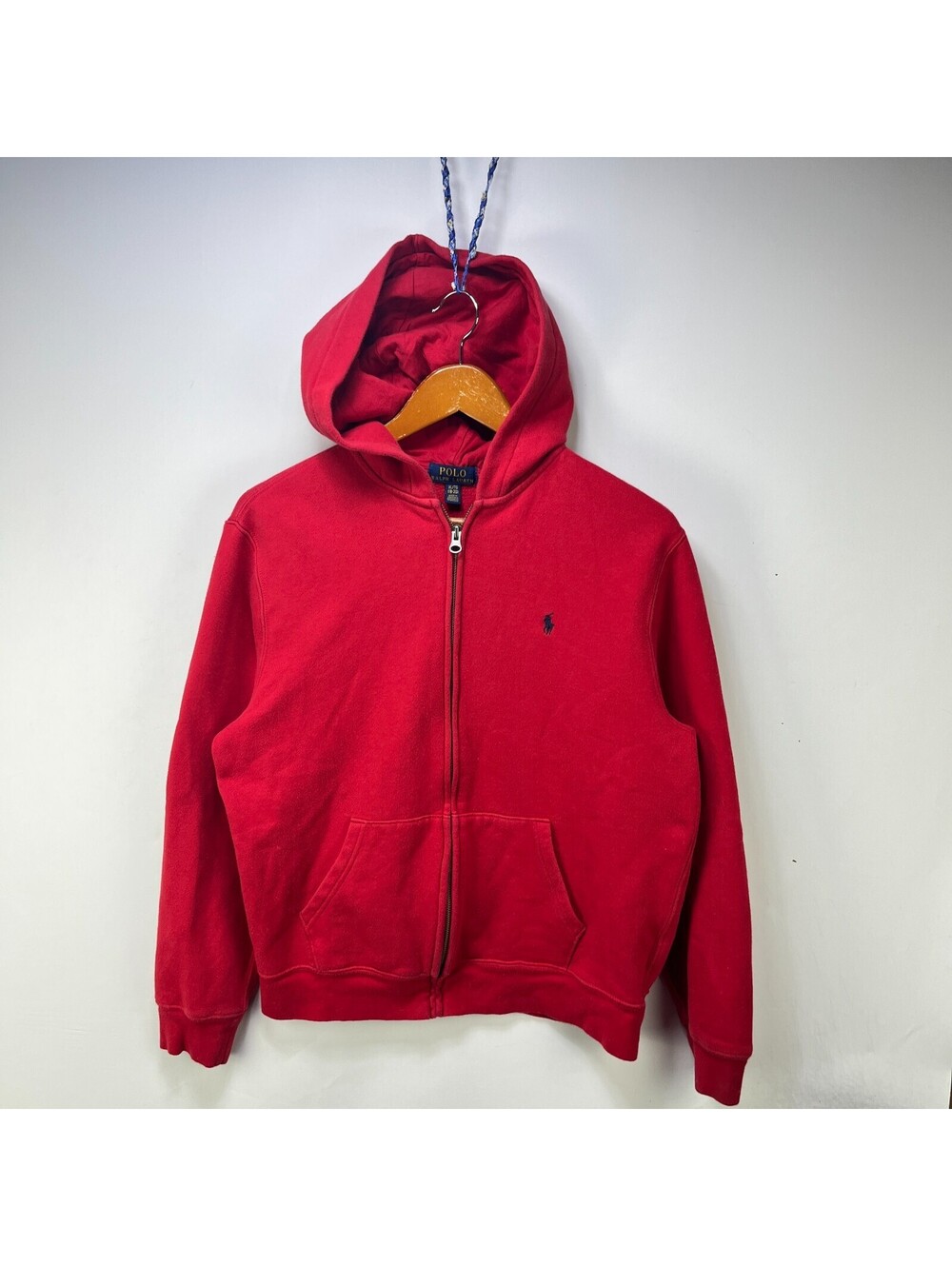 Vintage Polo Ralph Lauren Red Full Zip Pony Hoodie Youth XL